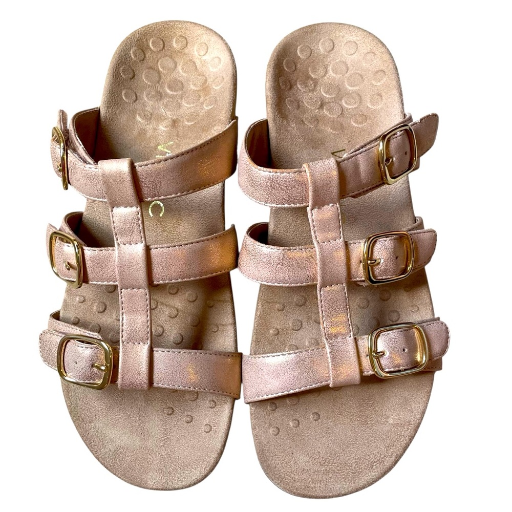 Vionic Misa Gold 3 Strap‎ Slide Sandals Size 9